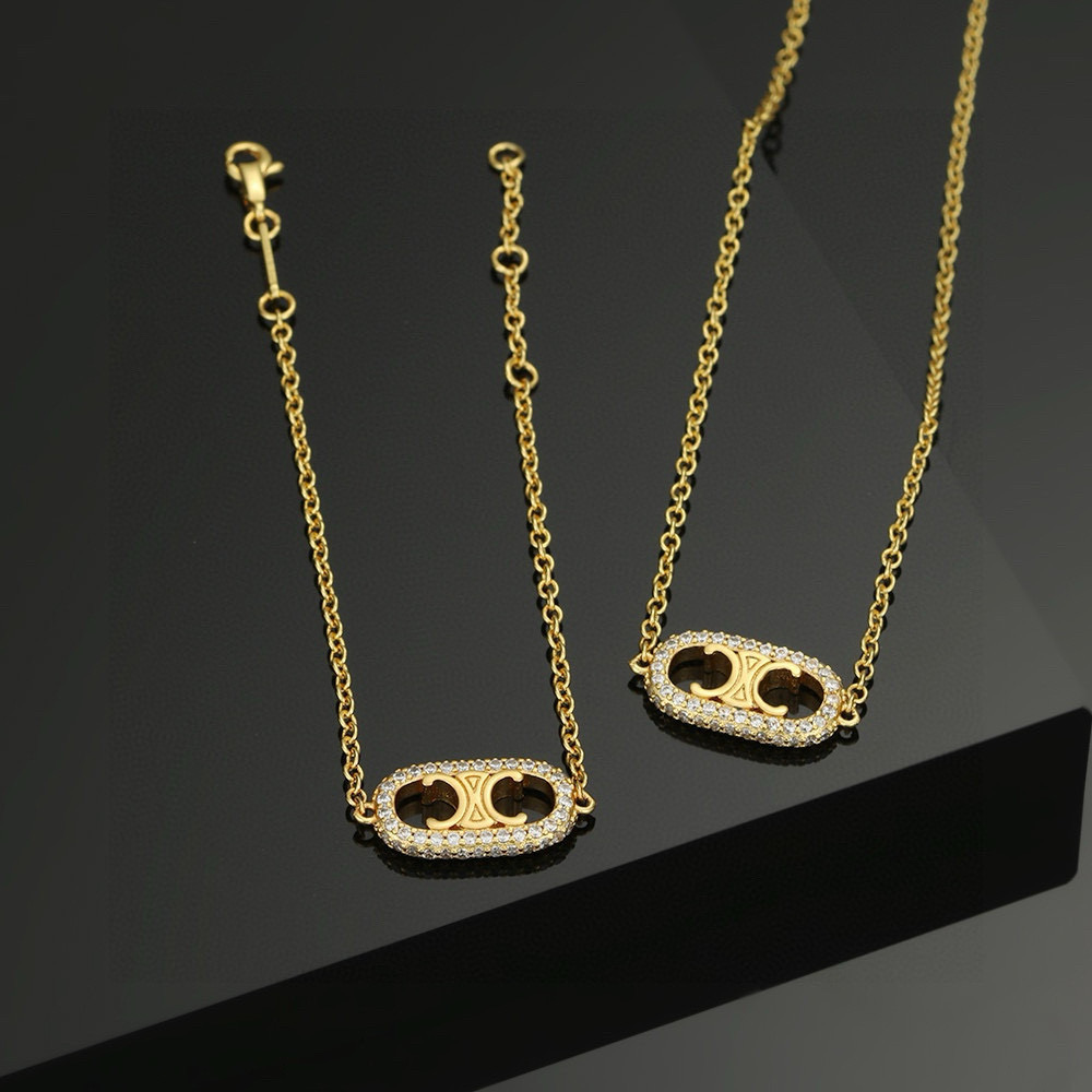 Celine Triomphe Precious necklace 18k gold with clear cubic zirconia stones 45cm