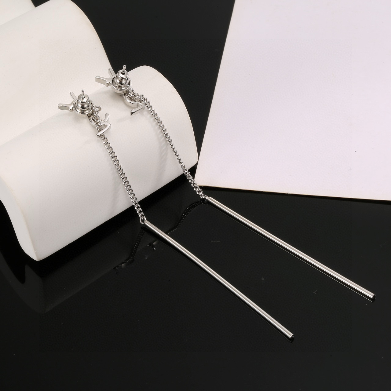 Saint Laurent Cassandre YSL Monogram Long Bar Drop Earrings earrings Gold-tone metal gold variant silver-tone metal silver variant no gemstones 7cm total drop length