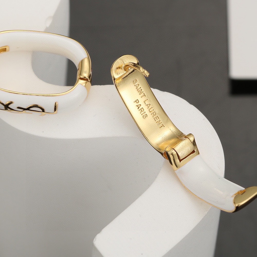 Saint Laurent Cassandre earrings gold-tone metal with white enamel 1 5cm hoop diameter