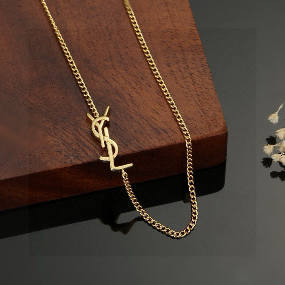 Saint Laurent Cassandre YSL Monogram necklace gold-tone metal no accent stones 45cm with 5cm extender