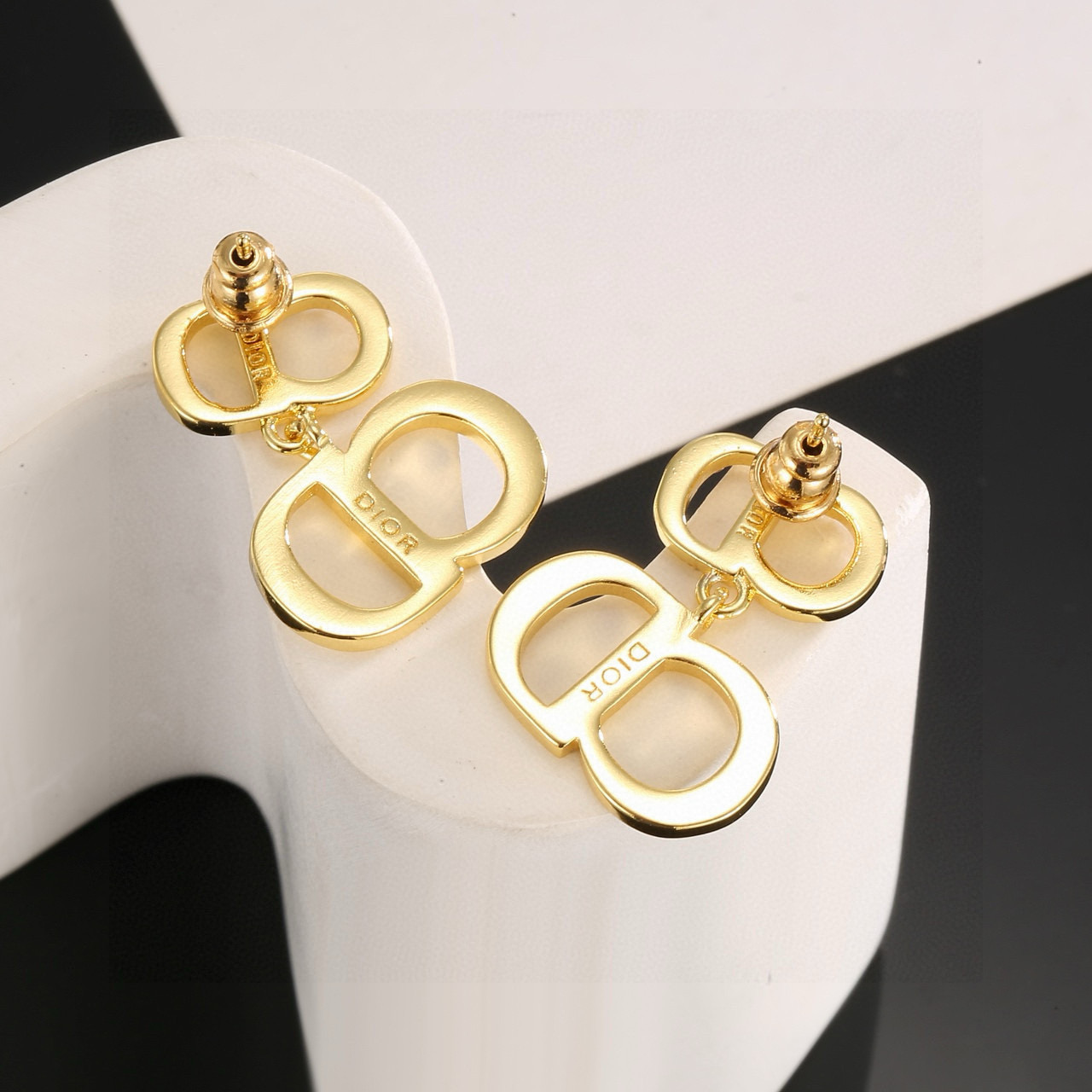 Dior CD Logo Drop Earrings earrings Gold-tone metal white enamel clear crystal accents 2 5cm drop length