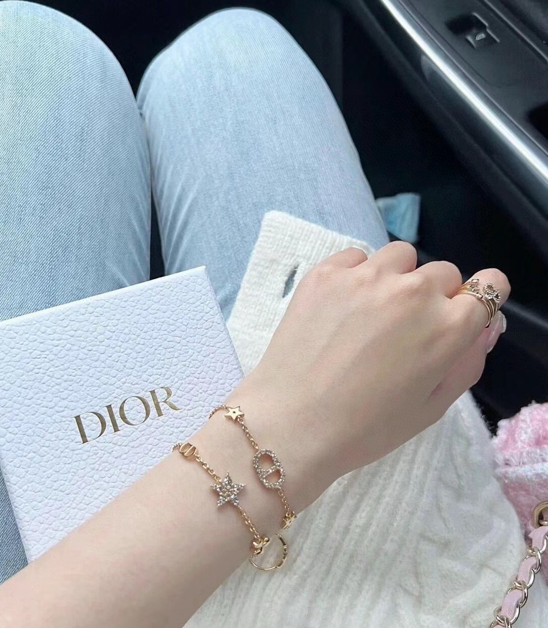 Dior J ADIOR Lucky Charms bracelet gold-tone metal with clear crystal accents 16cm with 3cm extender