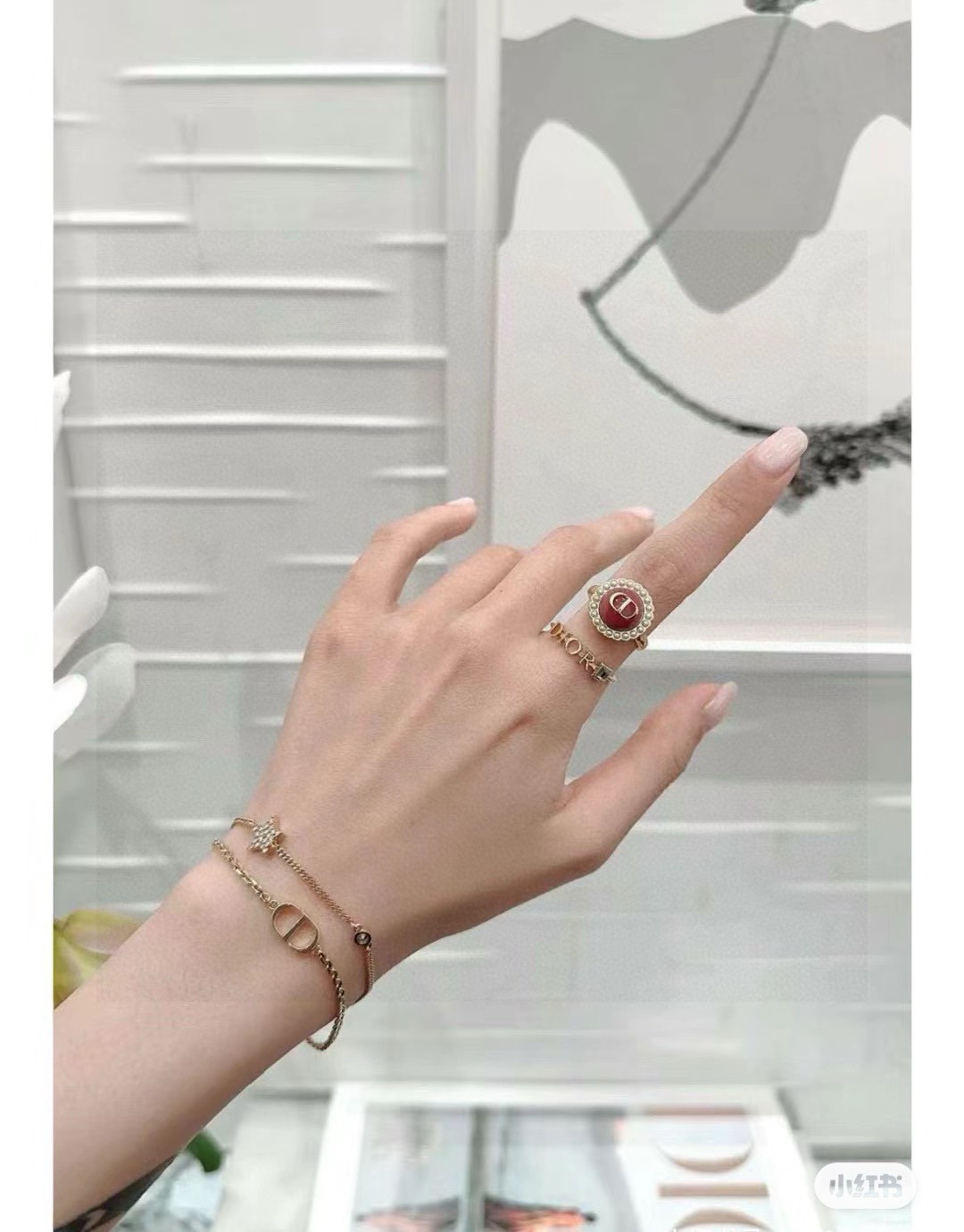 Dior Petit CD Star Double Chain bracelet gold-tone metal with clear crystal accents 16cm with 3cm extender