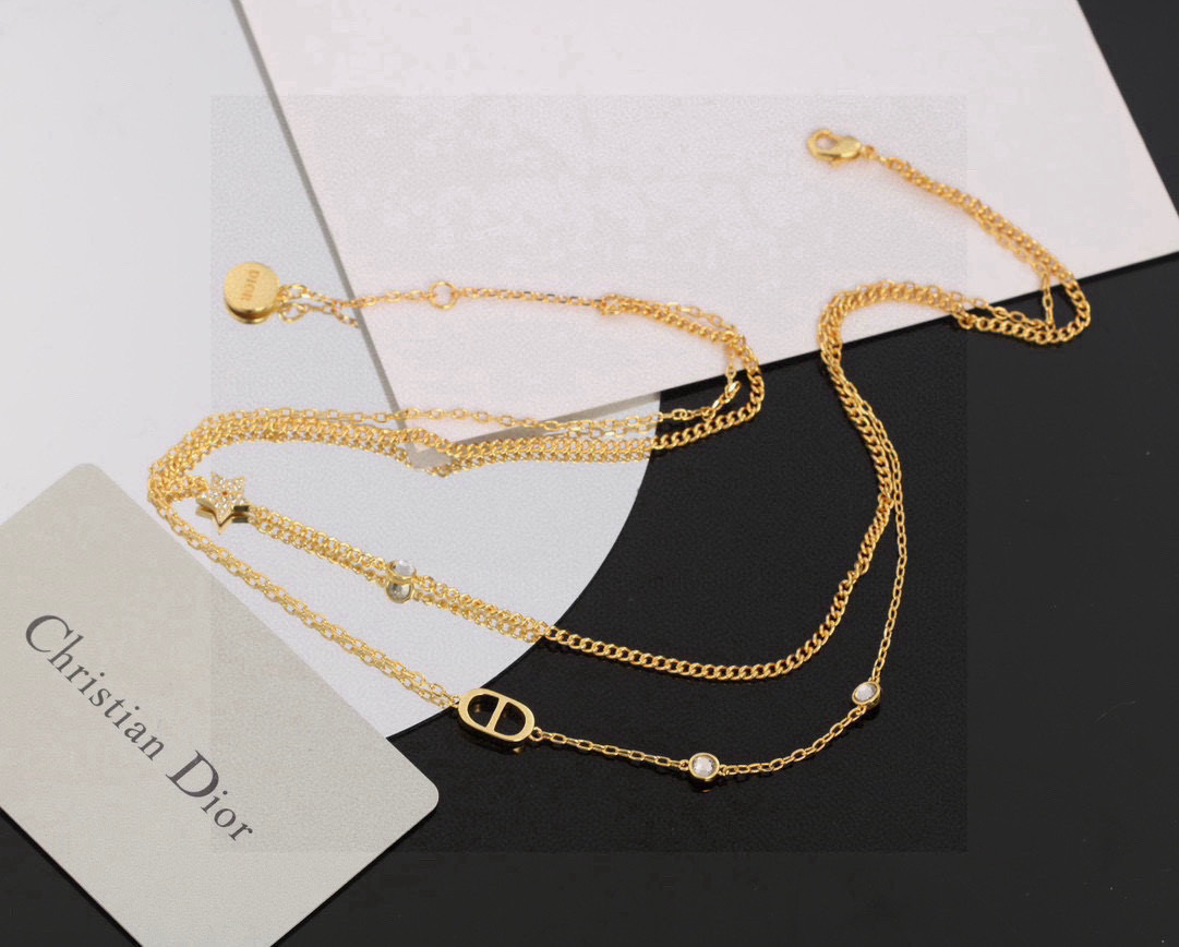 Dior Petit CD Star Double Chain bracelet gold-tone metal with clear crystal accents 16cm with 3cm extender