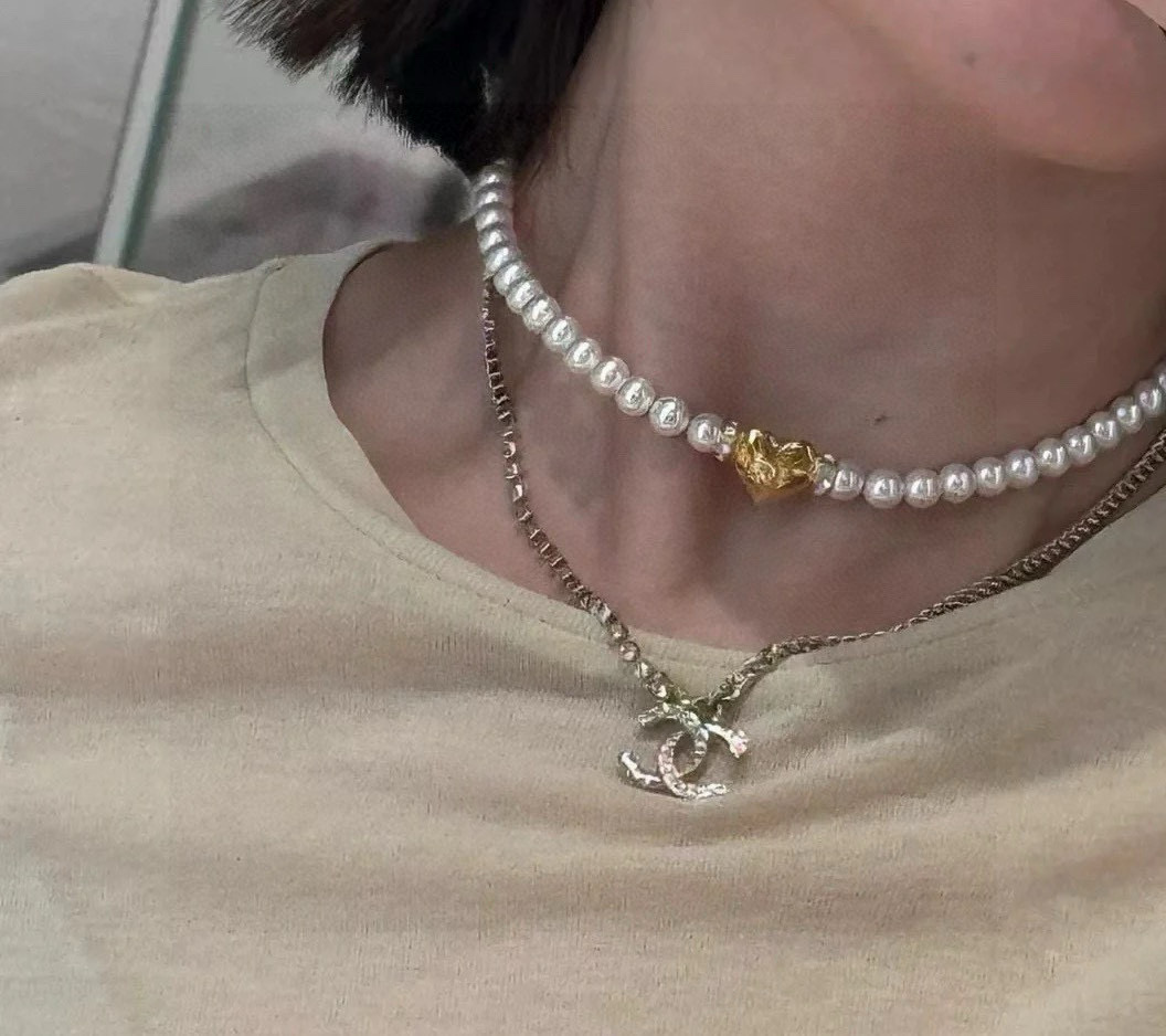 Chanel CC Logo Crystal Pendant necklace Gold-tone metal with clear crystal accents 42cm