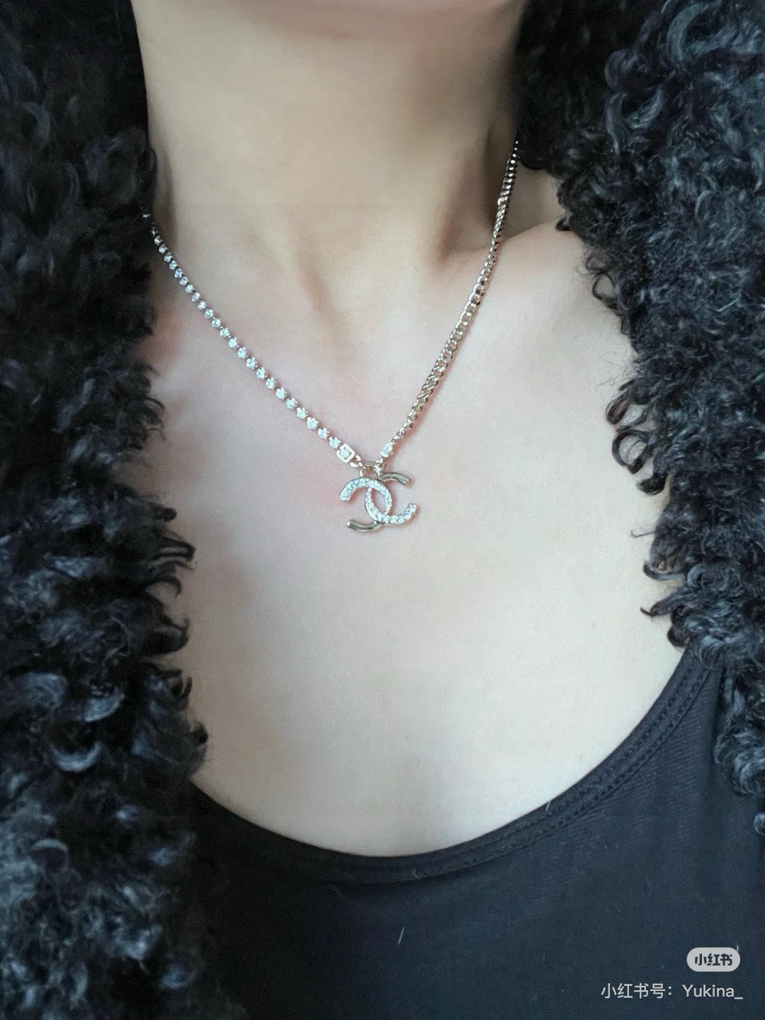 Chanel CC Logo Crystal Pendant necklace Gold-tone metal with clear crystal accents 42cm