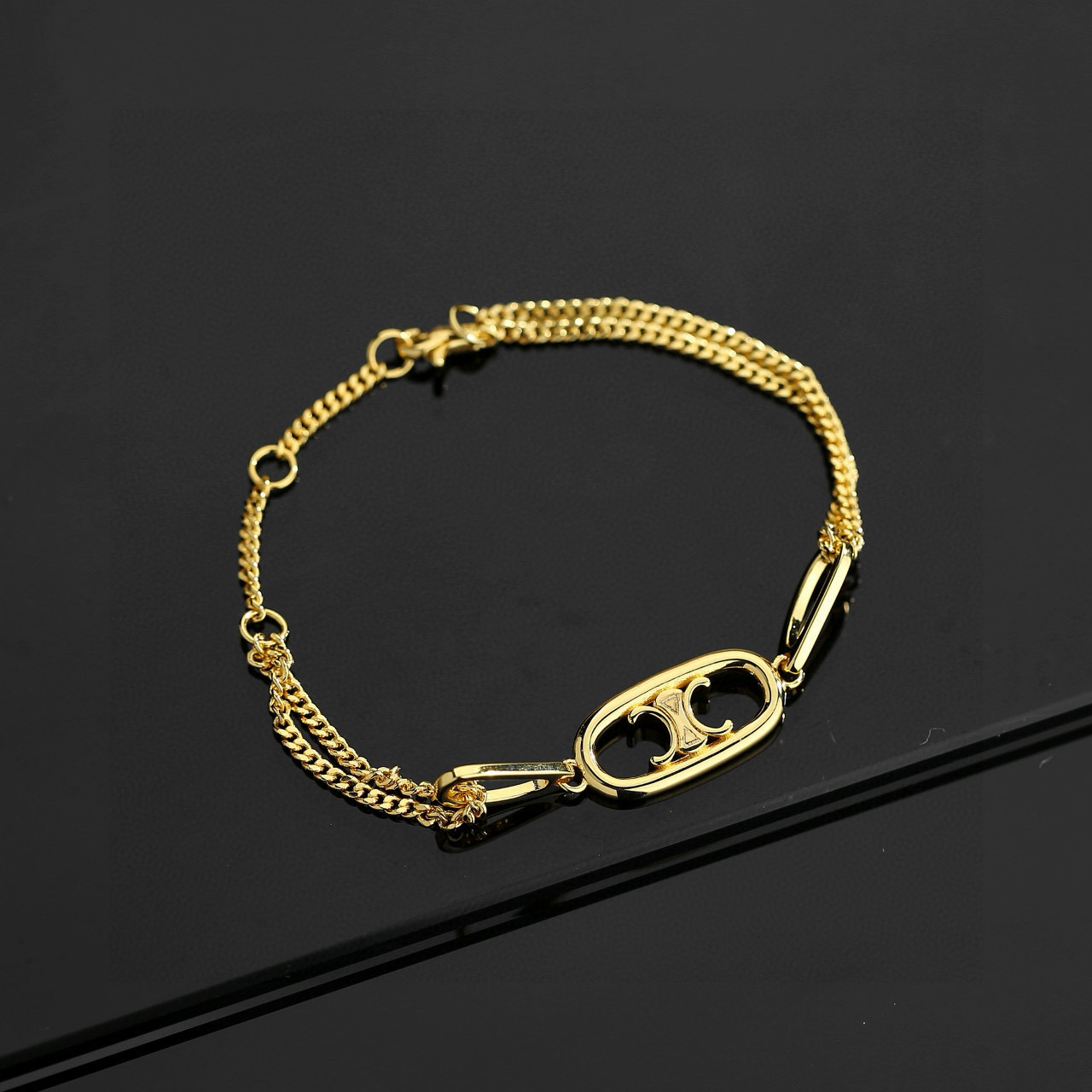 Celine Triomphe Oval Double Chain necklace gold-tone metal 45cm