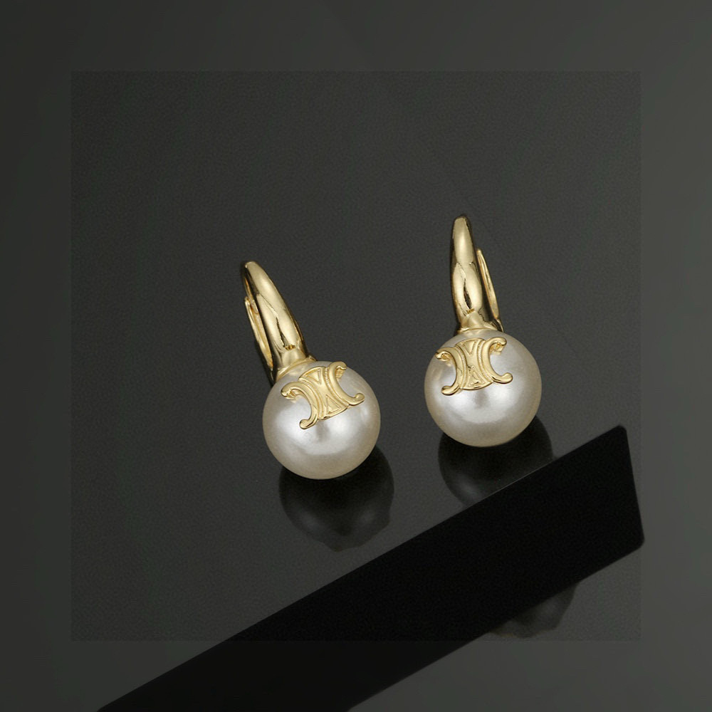 Celine Triomphe Pearl Drop Earrings earrings gold-tone metal with white pearl 12mm pearl 2 5cm total drop length