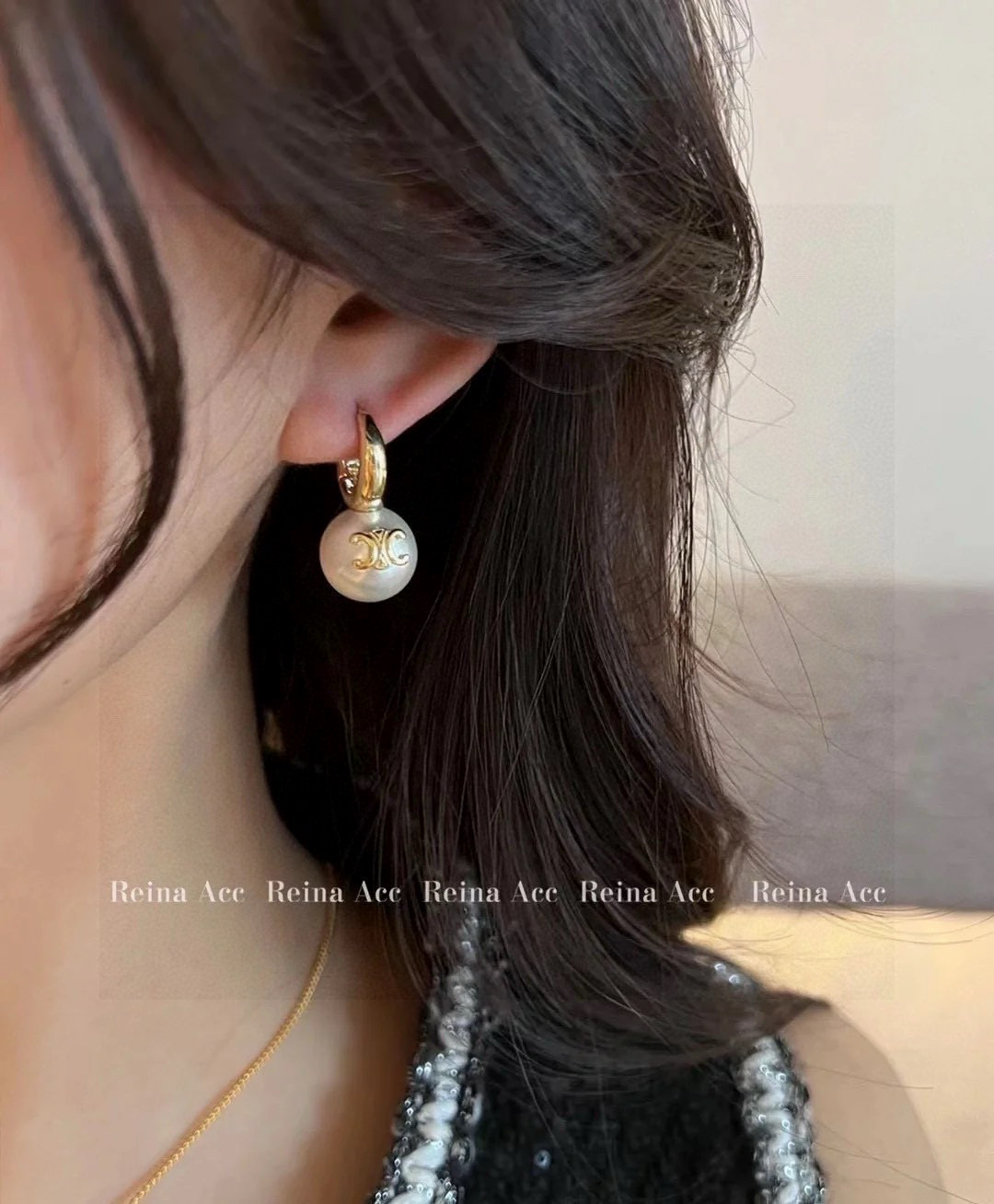 Celine Triomphe Pearl Drop Earrings earrings gold-tone metal with white pearl 12mm pearl 2 5cm total drop length