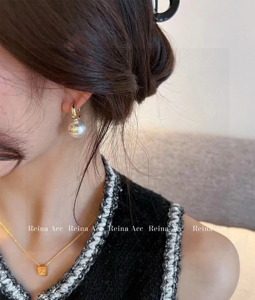 Celine Triomphe Pearl Drop Earrings earrings gold-tone metal with white pearl 12mm pearl 2 5cm total drop length