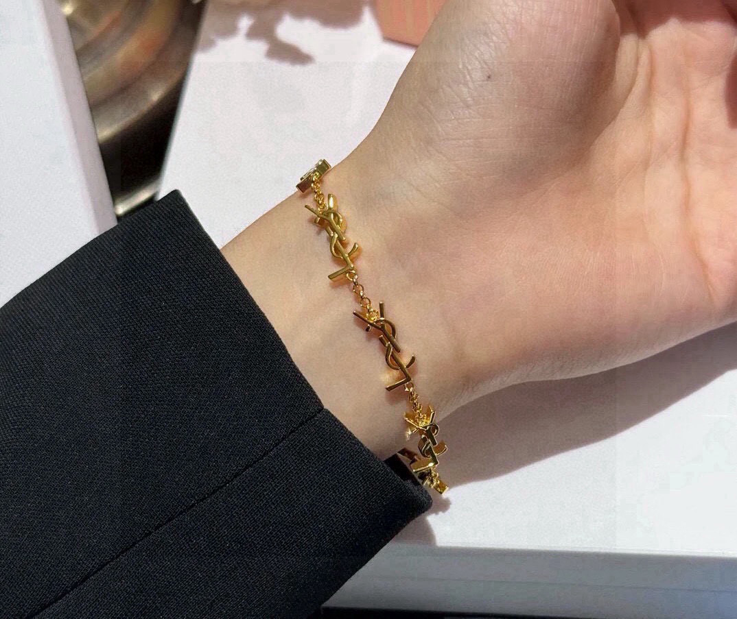 Saint Laurent Cassandre YSL Monogram bracelet gold-tone metal 45cm