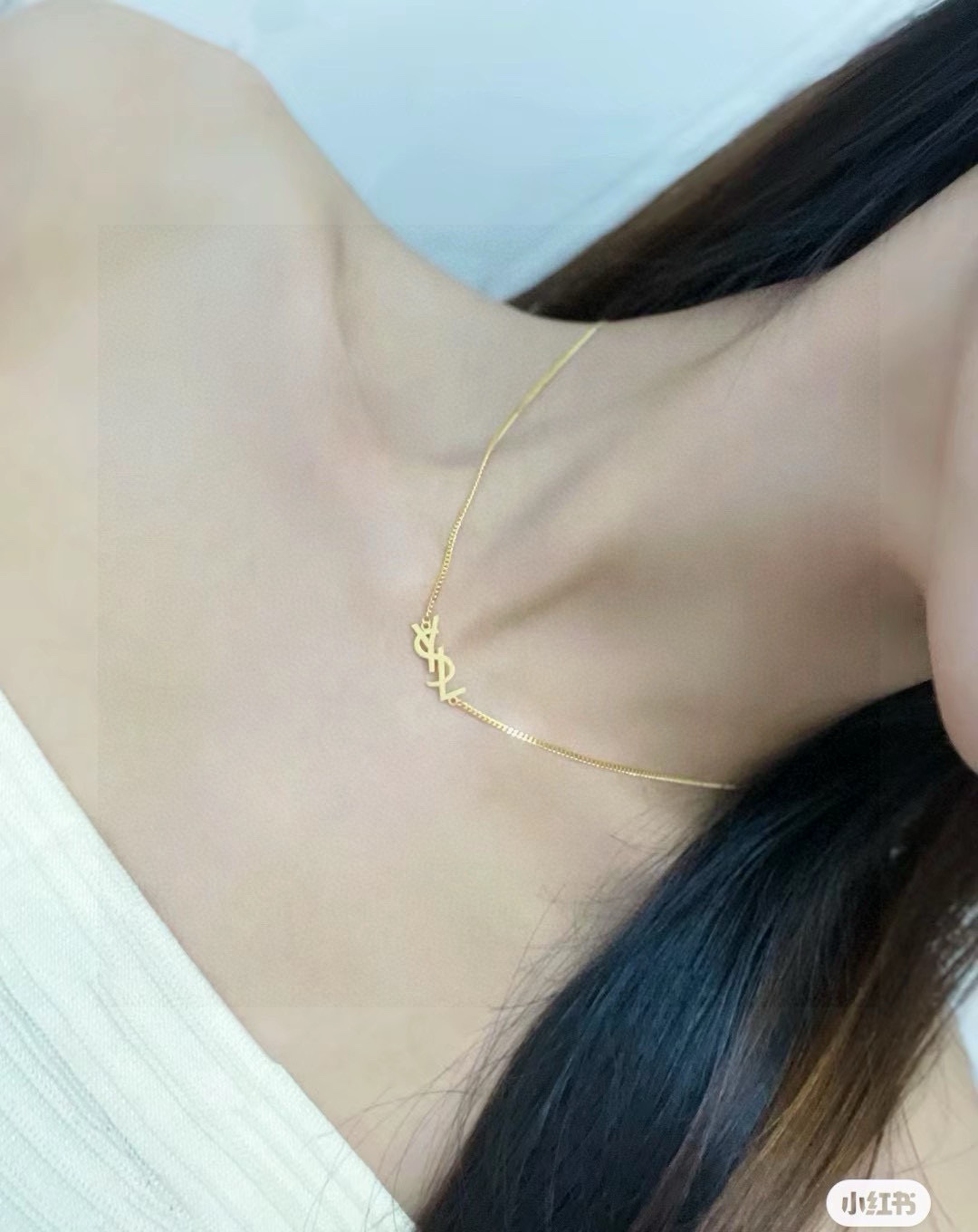 Saint Laurent Cassandre YSL Monogram necklace gold-tone metal no gemstones 45cm with 5cm extender
