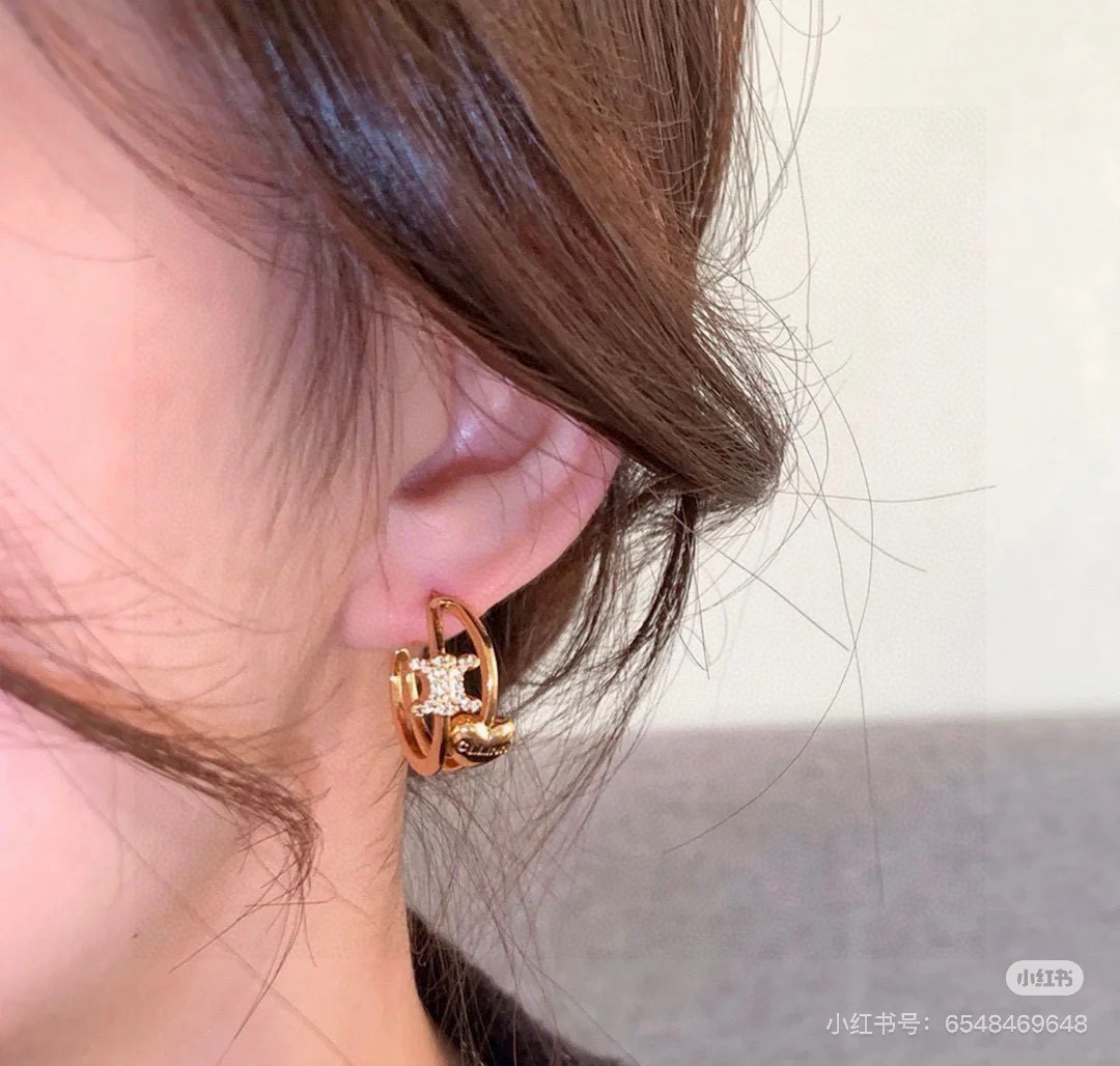 Celine Triomphe Heart Hoop Earrings earrings gold-tone metal with clear cubic zirconia stones 2cm hoop diameter