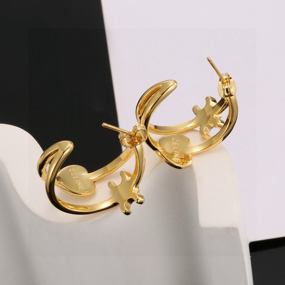 Celine Triomphe Heart Hoop Earrings earrings gold-tone metal with clear cubic zirconia stones 2cm hoop diameter