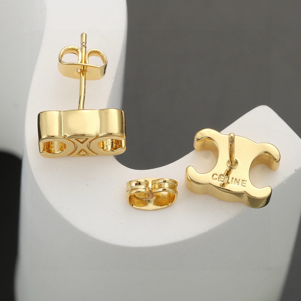 Celine Triomphe earrings gold tone metal 1cm stud diameter
