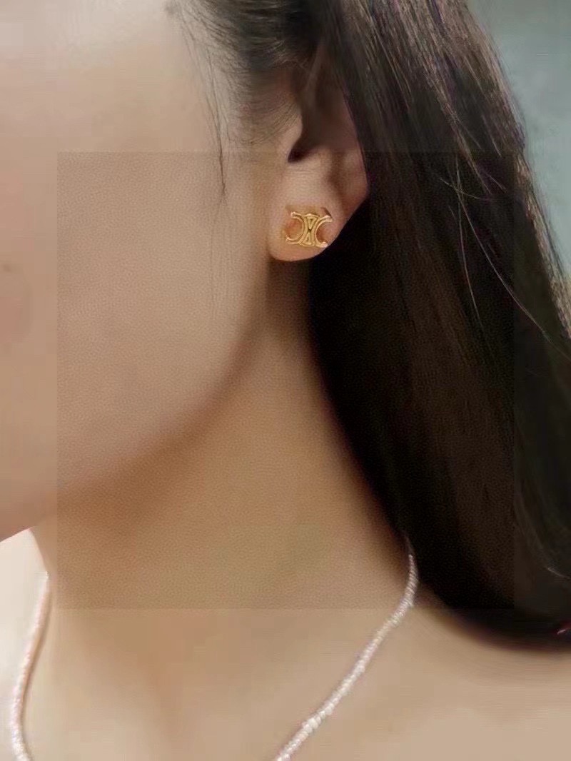 Celine Triomphe earrings gold tone metal 1cm stud diameter