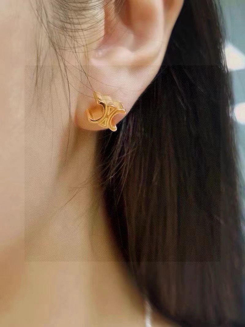 Celine Triomphe earrings gold tone metal 1cm stud diameter