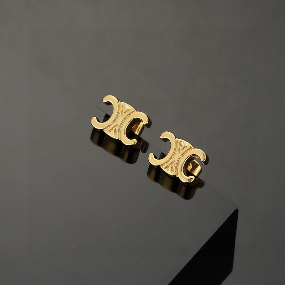 Celine Triomphe earrings gold tone metal 1cm stud diameter