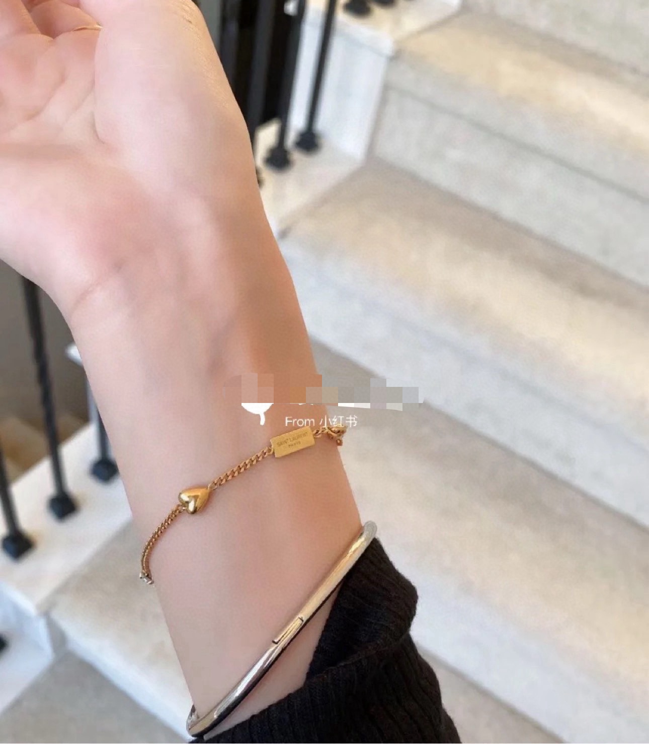 Saint Laurent YSL Monogram Logo Tag bracelet silver-toned metal with clear cubic zirconia stones 16cm with 5cm extension chain