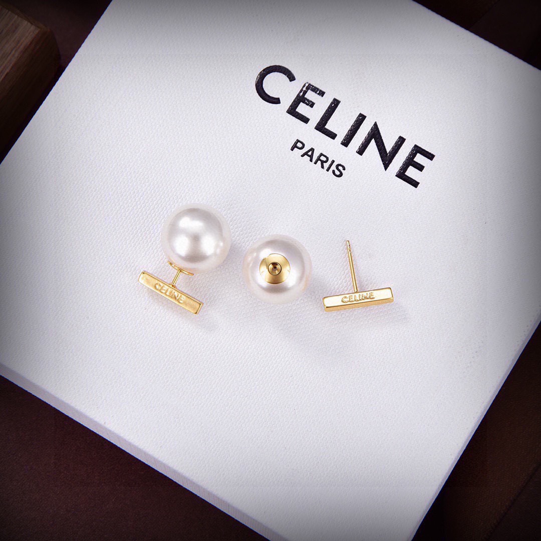 Celine T-Bar Pearl Drop Earrings earrings gold-tone metal with white pearls 1 5cm drop length