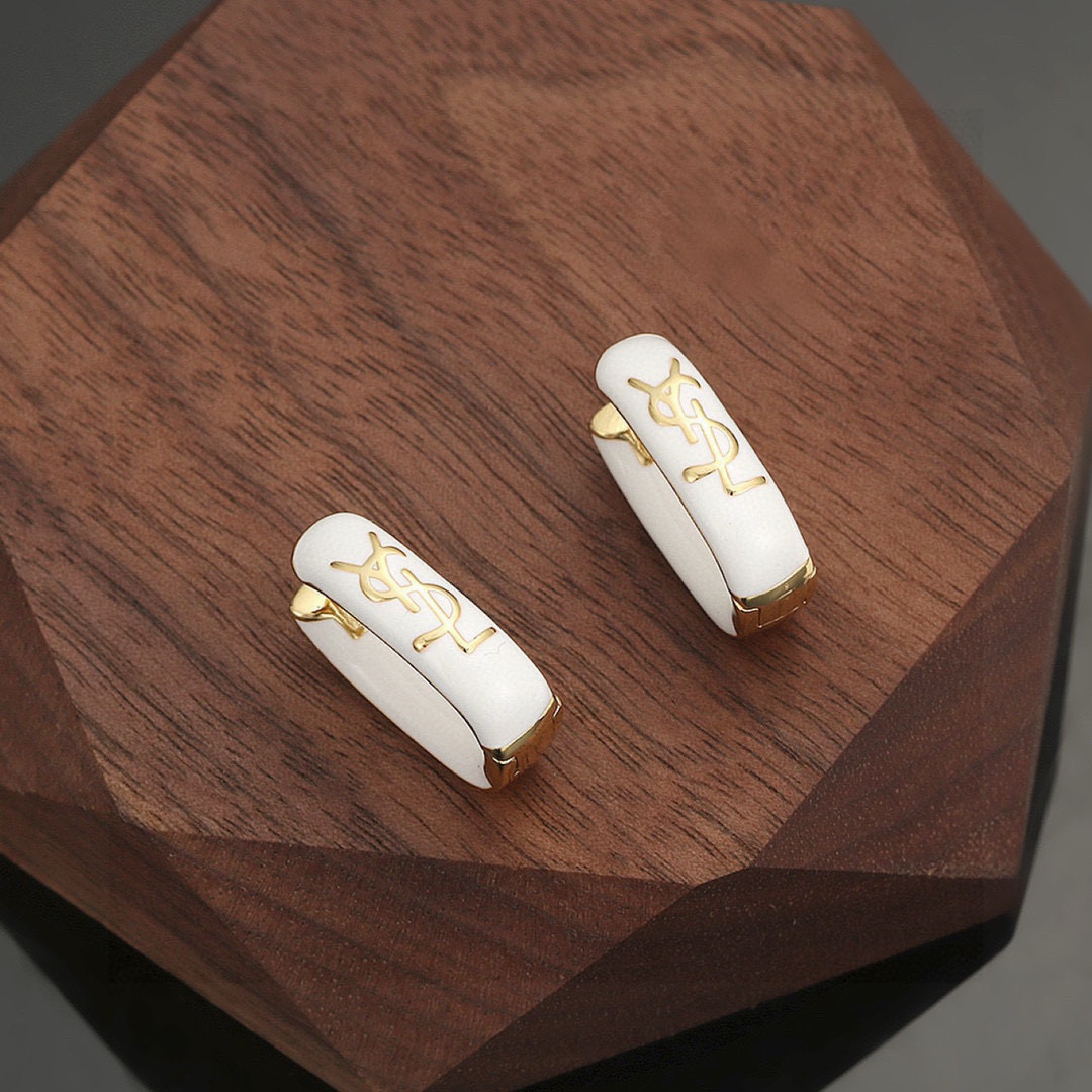 Saint Laurent Cassandre Enamel Hoop Earrings earrings gold-tone metal with white enamel 1 5cm diameter