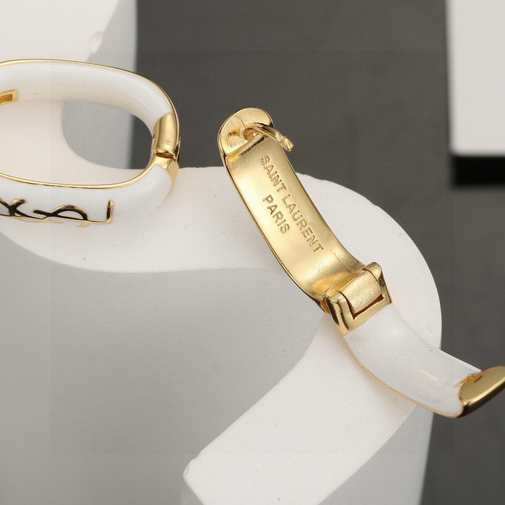 Saint Laurent Cassandre Enamel Hoop Earrings earrings gold-tone metal with white enamel 1 5cm diameter