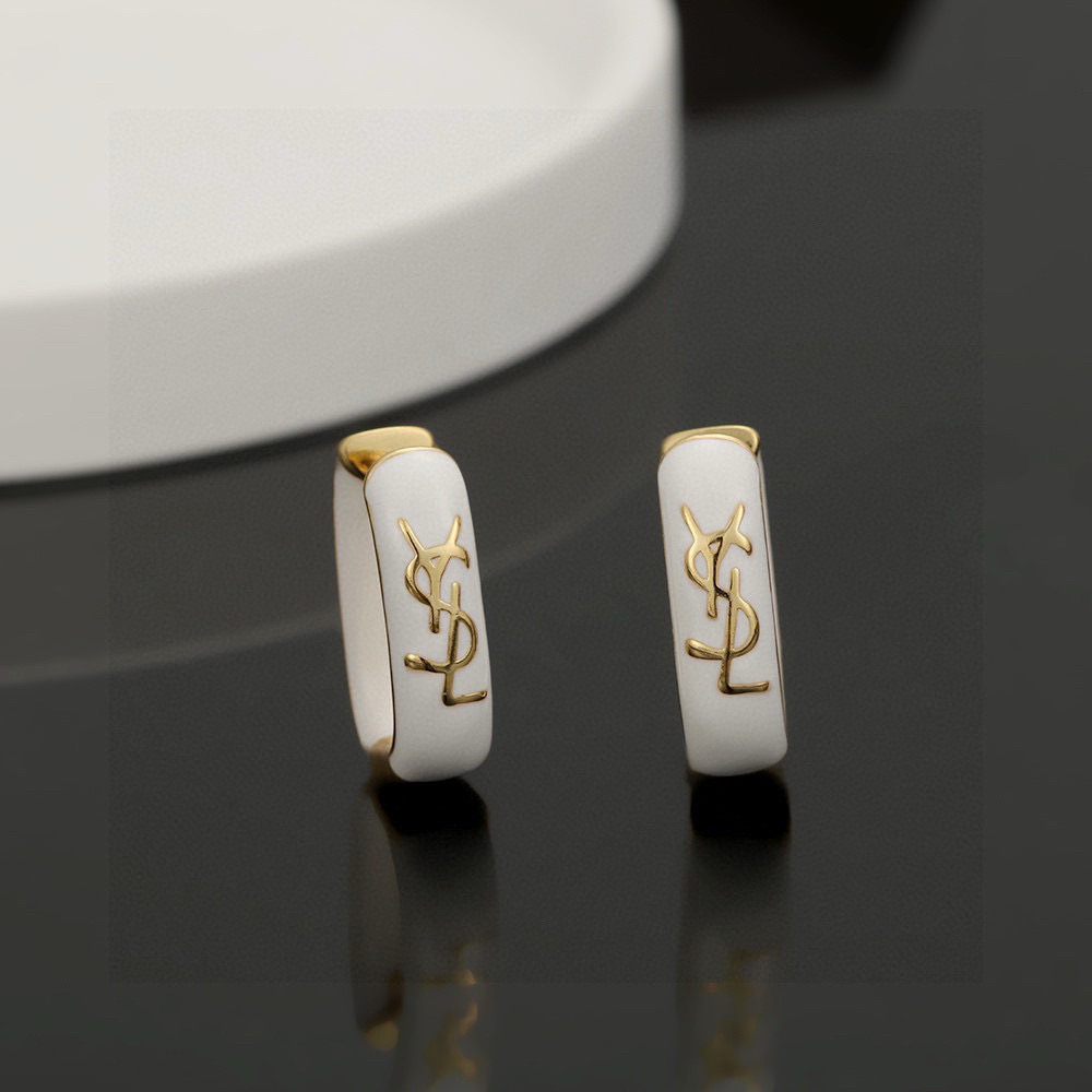 Saint Laurent Cassandre Enamel Hoop Earrings earrings gold-tone metal with white enamel 1 5cm diameter