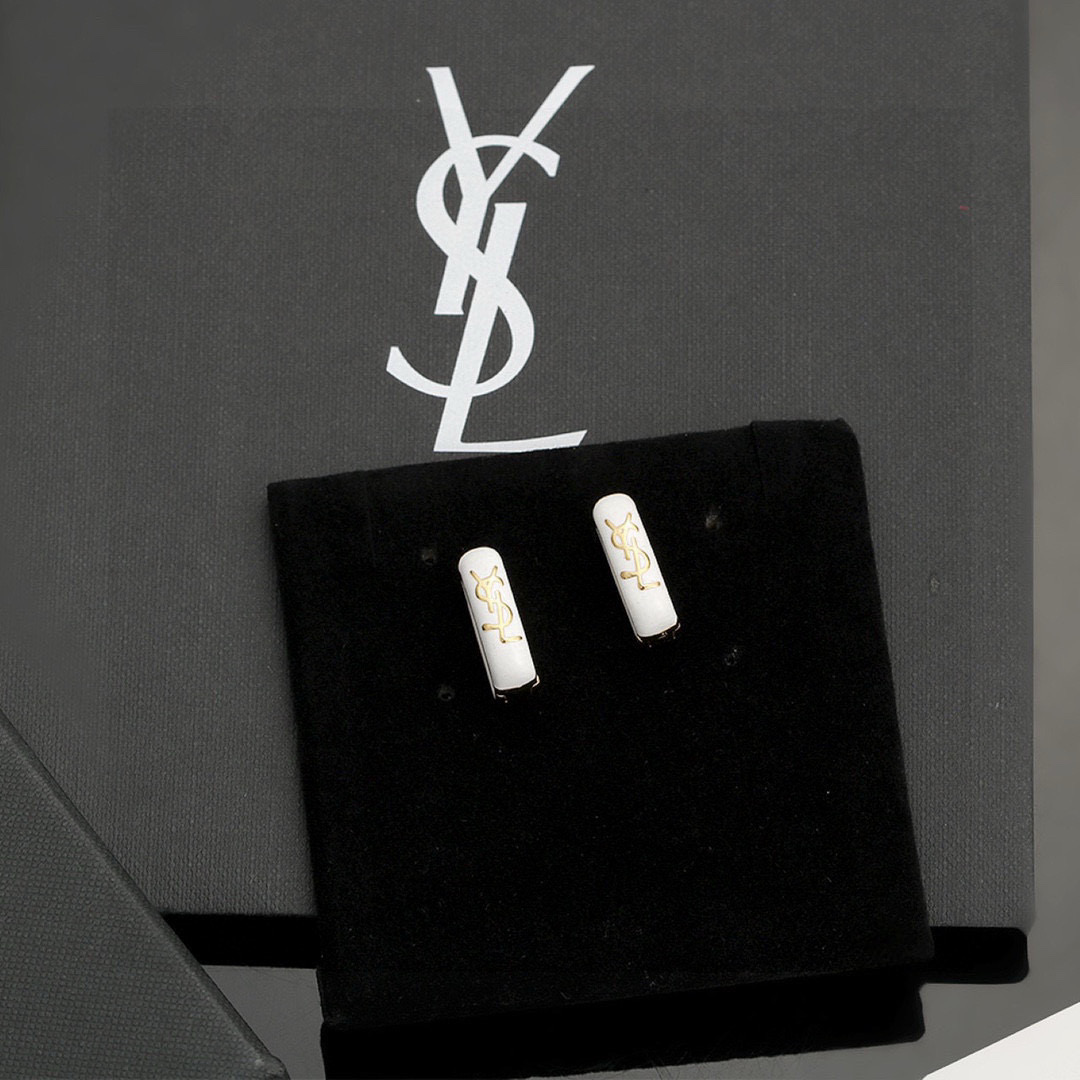 Saint Laurent Cassandre Enamel Hoop Earrings earrings gold-tone metal with white enamel 1 5cm diameter