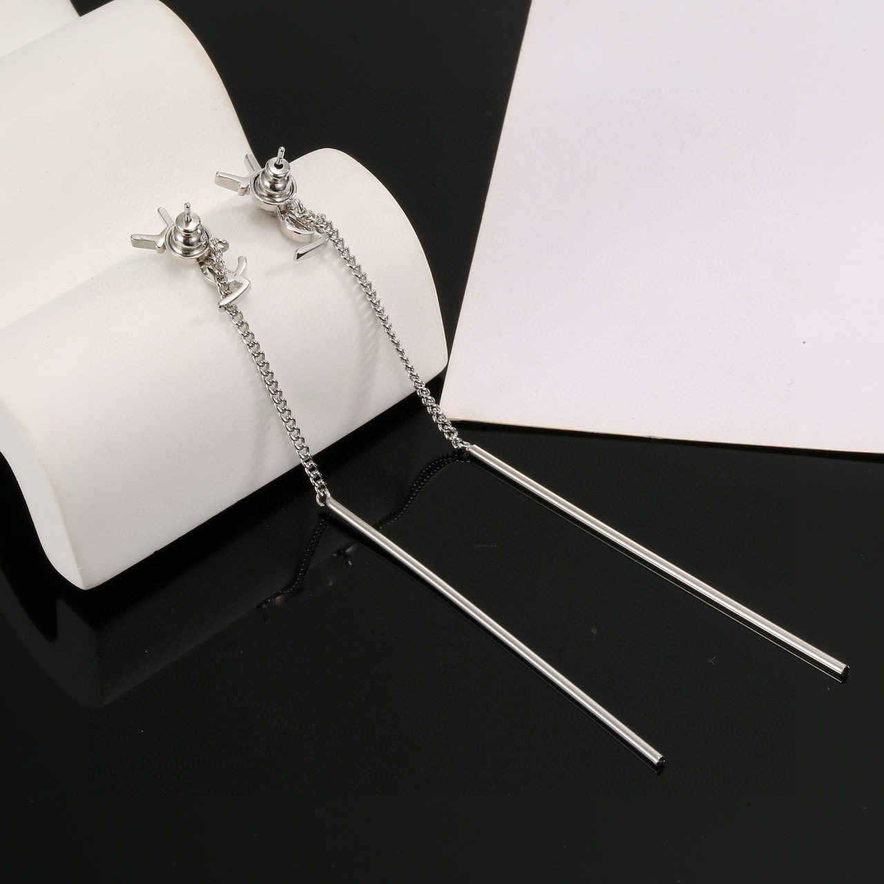Saint Laurent YSL Monogram Long Bar Drop Earrings earrings Gold-tone metal gold variant Silver-tone metal silver variant no gemstones 7cm total drop length