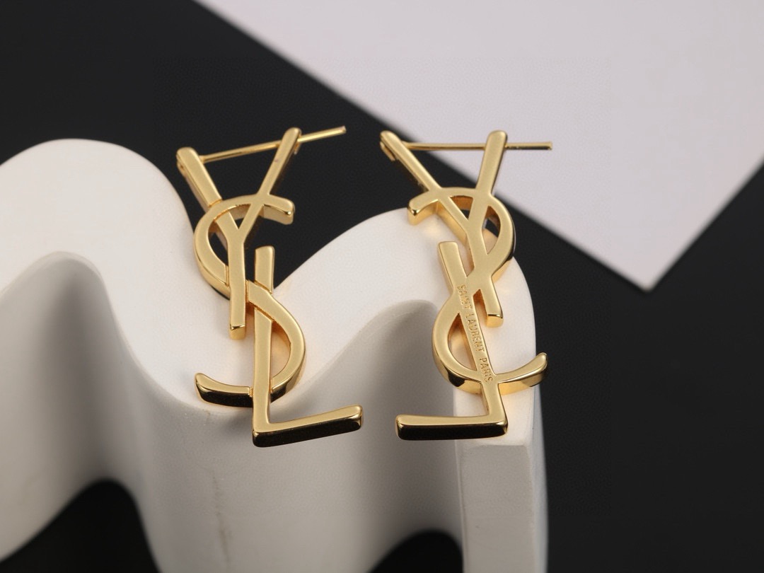 Saint Laurent Cassandre YSL Monogram earrings Gold-tone metal gold variant Silver-tone metal silver variant no gemstones 3 5cm drop length