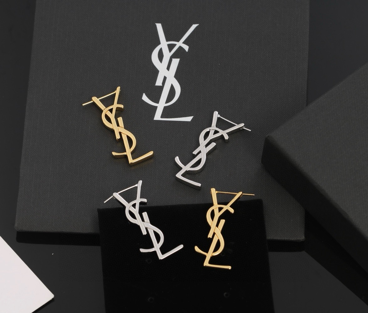 Saint Laurent Cassandre YSL Monogram earrings Gold-tone metal gold variant Silver-tone metal silver variant no gemstones 3 5cm drop length