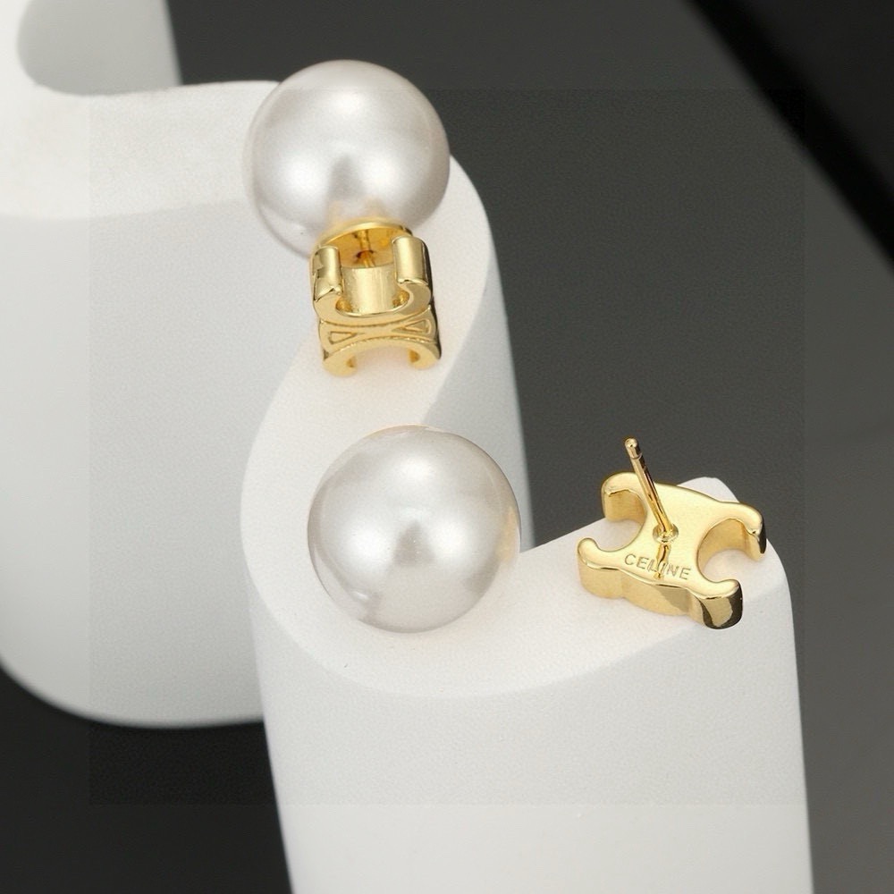 Celine Triomphe Pearl Stud Earrings earrings gold-tone metal with white pearl 10mm pearl diameter