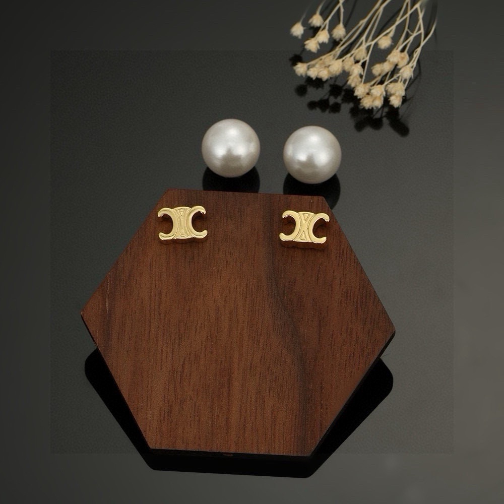 Celine Triomphe Pearl Stud Earrings earrings gold-tone metal with white pearl 10mm pearl diameter