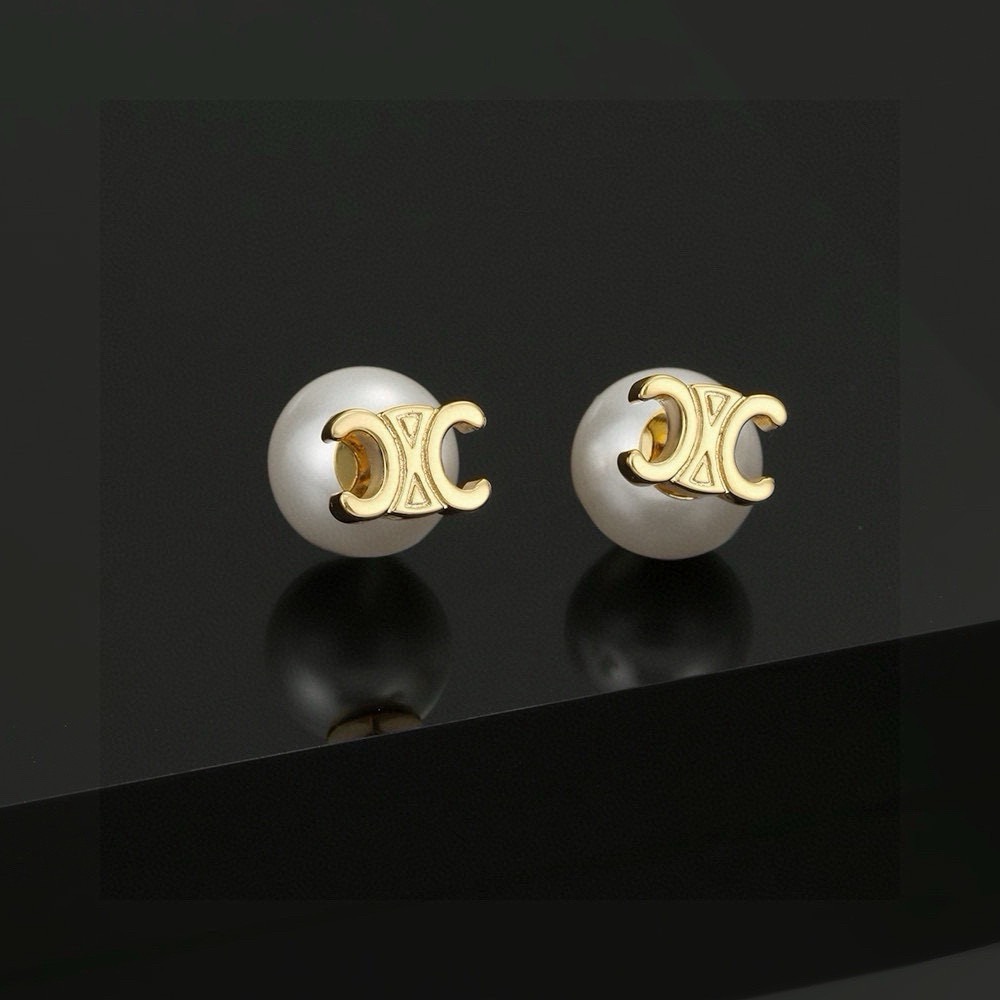 Celine Triomphe Pearl Stud Earrings earrings gold-tone metal with white pearl 10mm pearl diameter