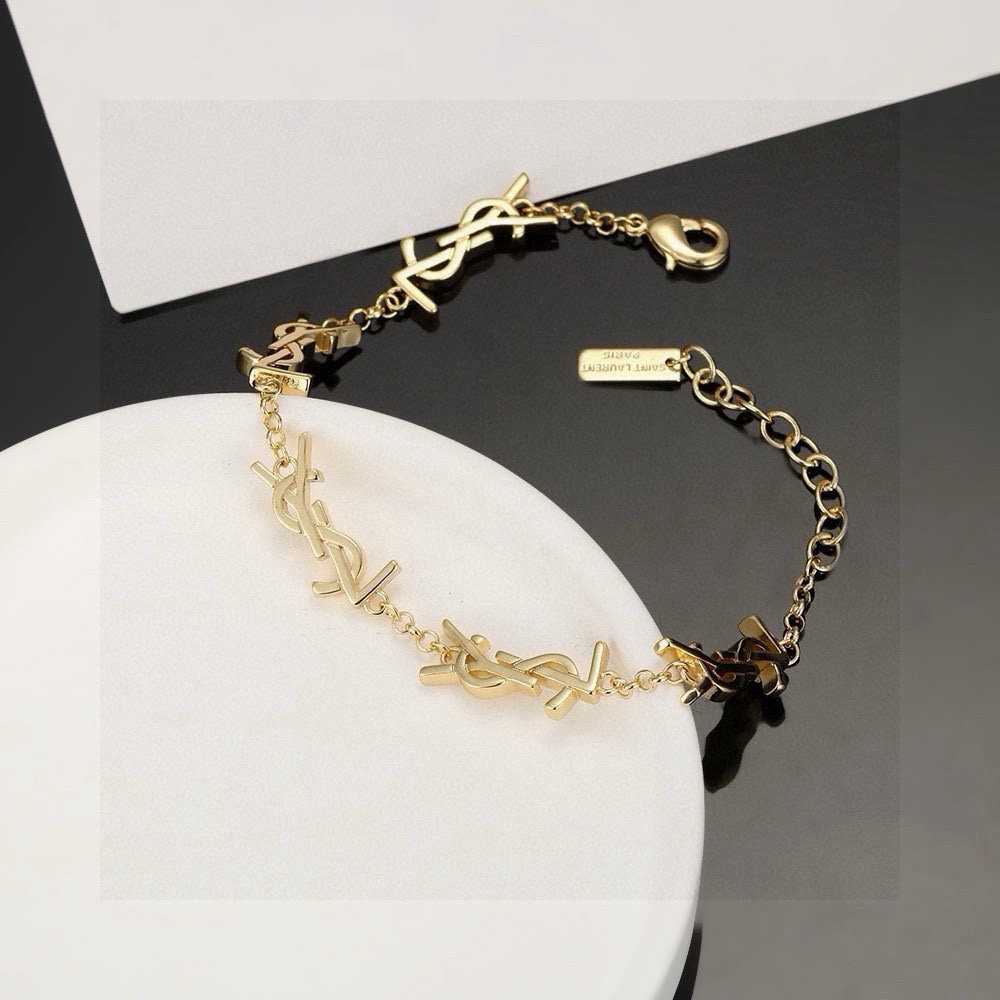 Saint Laurent Cassandre YSL Monogram bracelet gold-tone metal no accent stones 45cm