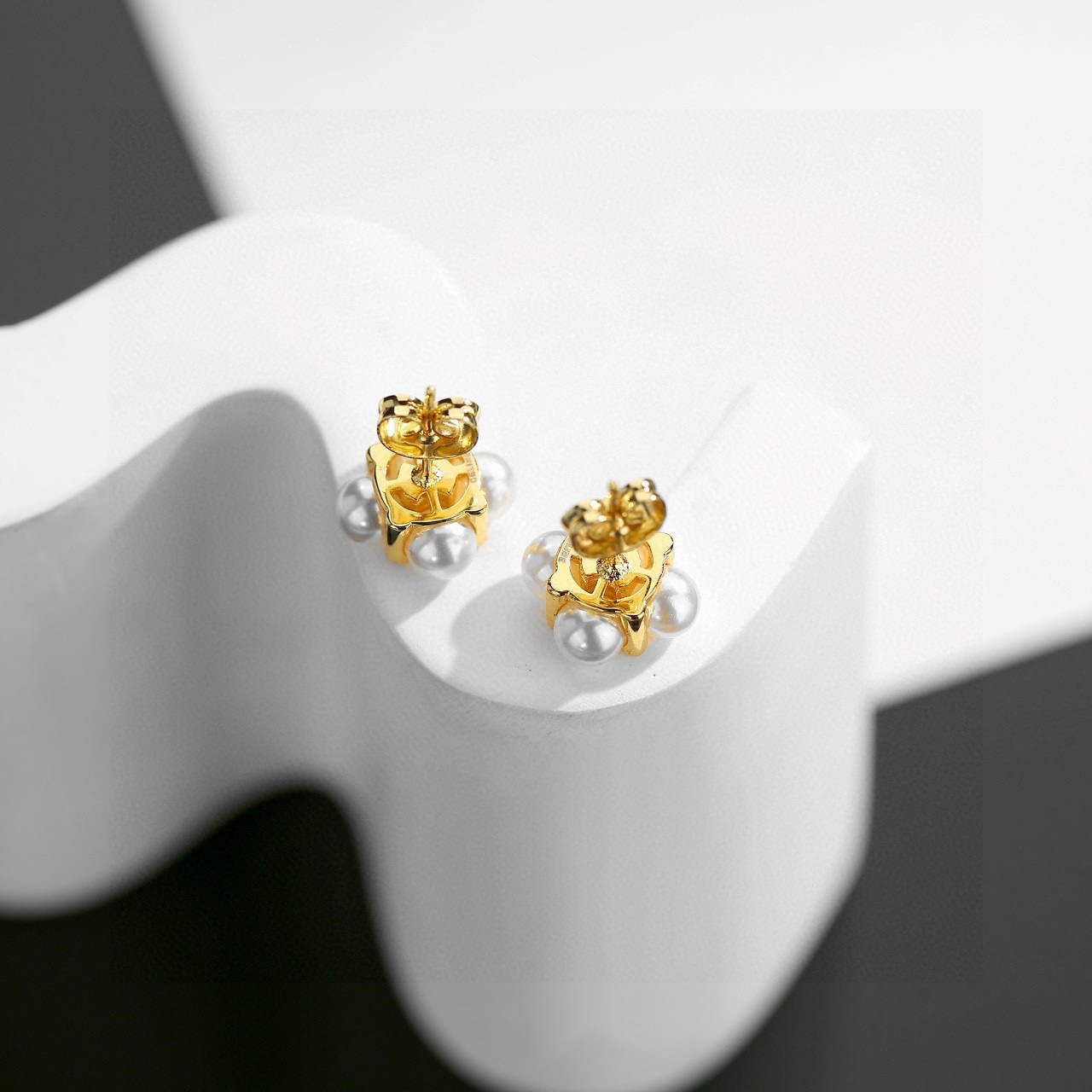 Celine Triomphe Pearl Cluster Stud Earrings earrings gold-tone metal white pearl clear crystal accents 10mm stud diameter