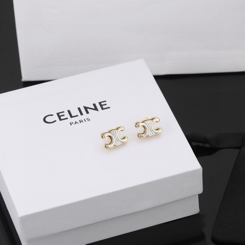 Celine Triomphe earrings Two-tone gold and silver metal 1 2cm stud diameter