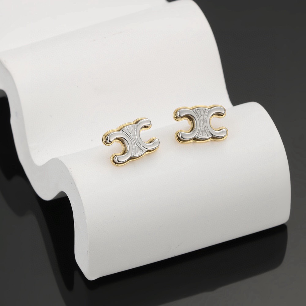 Celine Triomphe earrings Two-tone gold and silver metal 1 2cm stud diameter