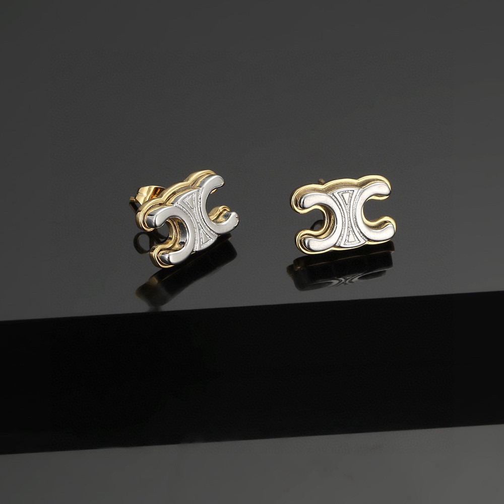 Celine Triomphe earrings Two-tone gold and silver metal 1 2cm stud diameter
