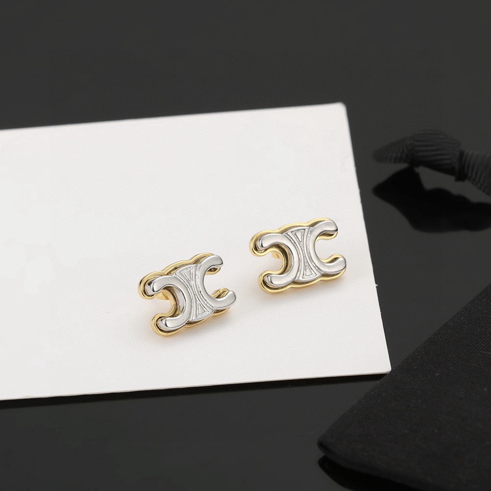 Celine Triomphe earrings Two-tone gold and silver metal 1 2cm stud diameter