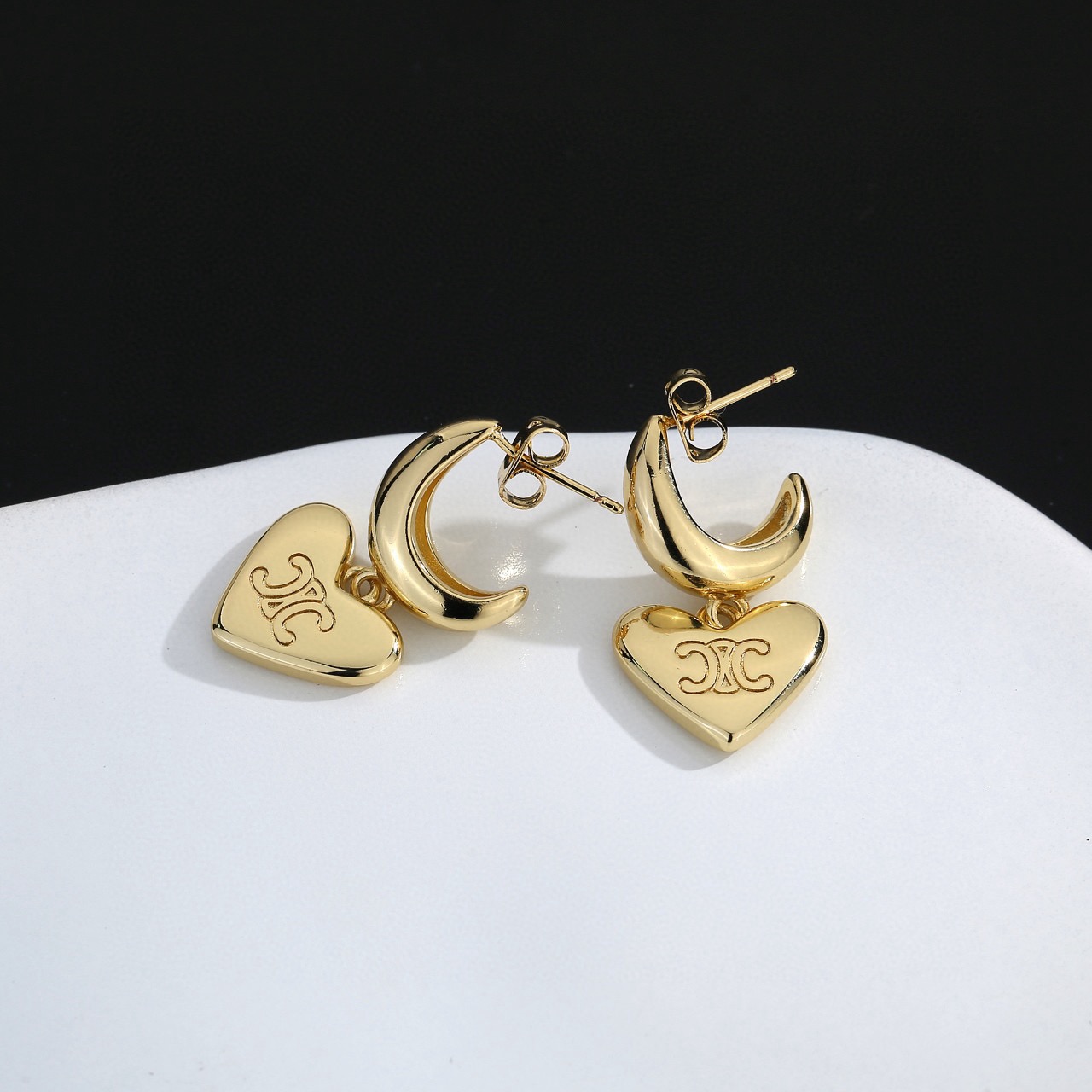 Celine Triomphe Heart Drop Hoop Earrings earrings gold-tone metal 1 5cm drop length