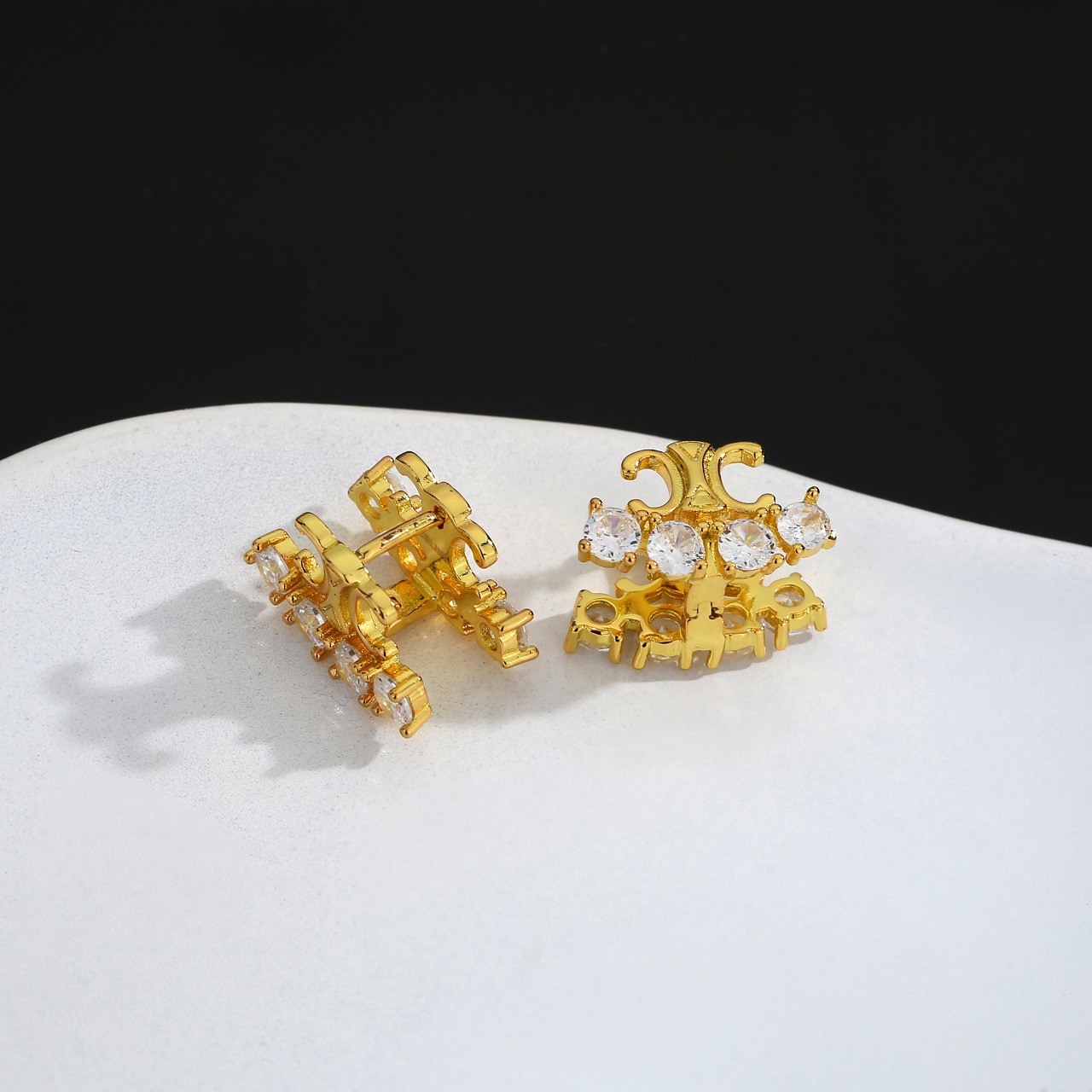 Celine Triomphe Crystal Stud Earrings earrings gold-tone metal with clear faceted crystals 1 2cm width per earring