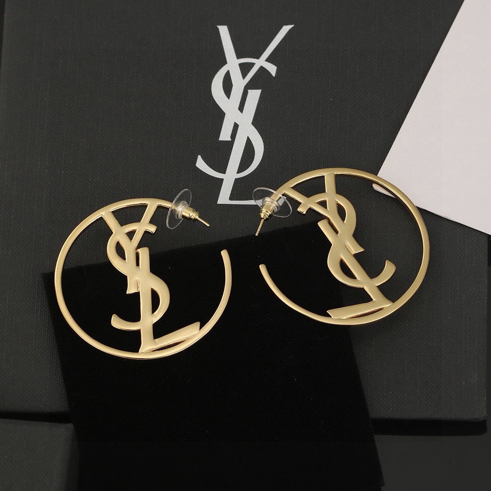 Saint Laurent Cassandre YSL Monogram Open Hoop earrings gold-tone metal 6cm diameter