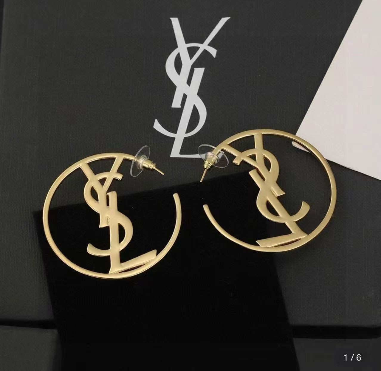 Saint Laurent Cassandre YSL Monogram Open Hoop earrings gold-tone metal 6cm diameter