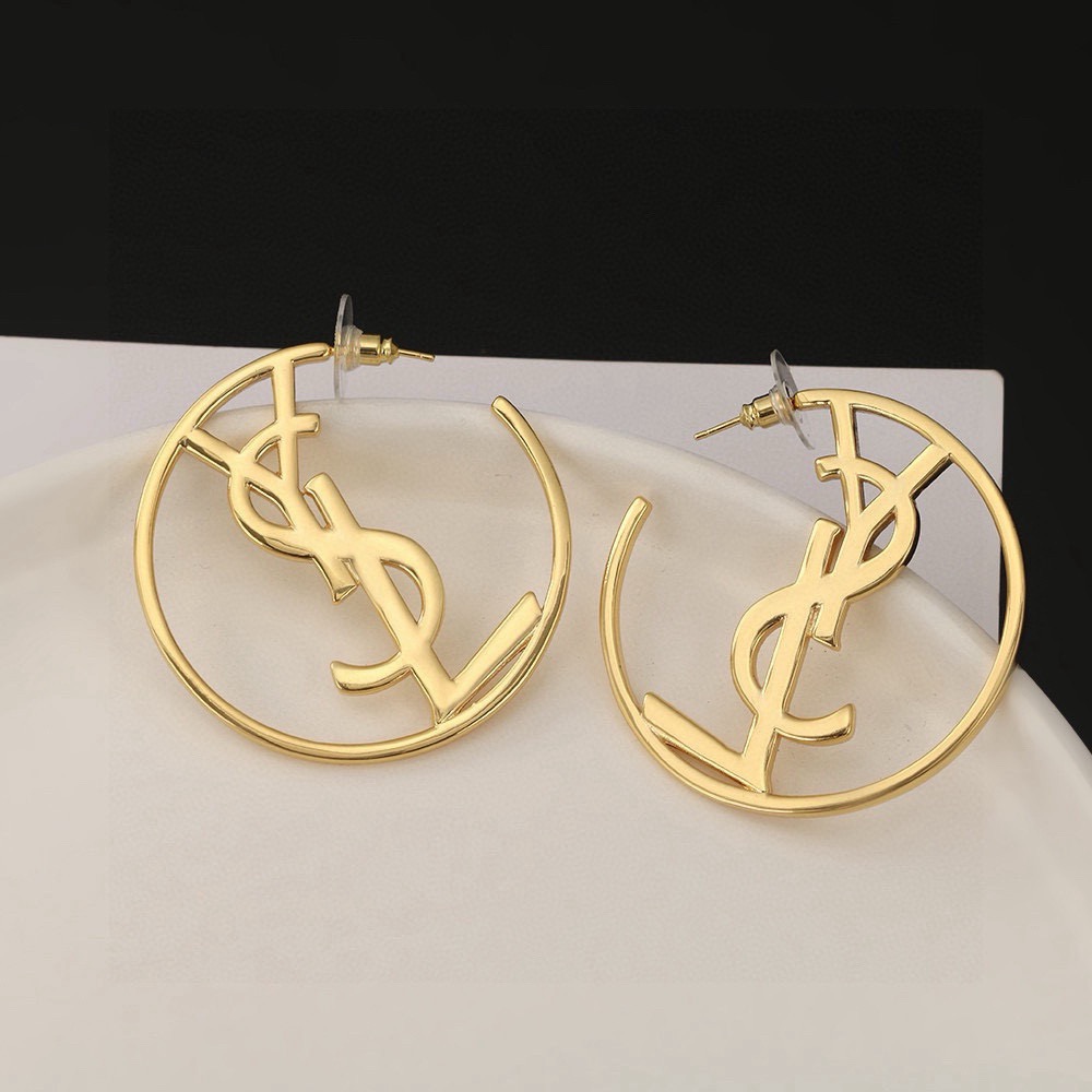 Saint Laurent Cassandre YSL Monogram Open Hoop earrings gold-tone metal 6cm diameter