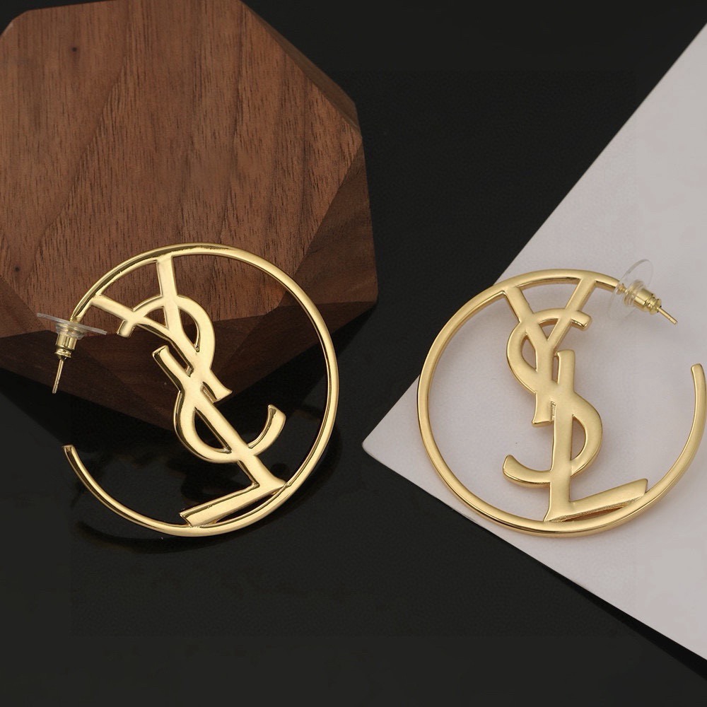 Saint Laurent Cassandre YSL Monogram Open Hoop earrings gold-tone metal 6cm diameter