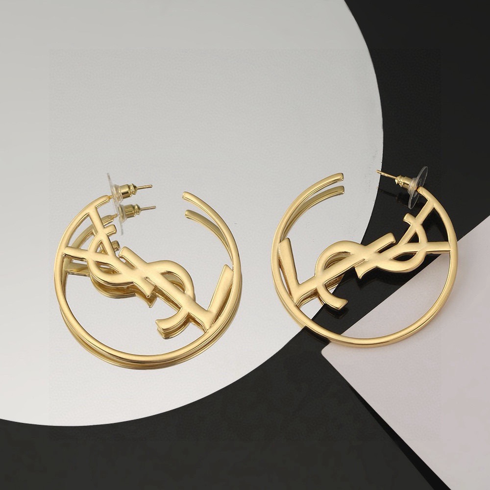 Saint Laurent Cassandre YSL Monogram Open Hoop earrings gold-tone metal 6cm diameter