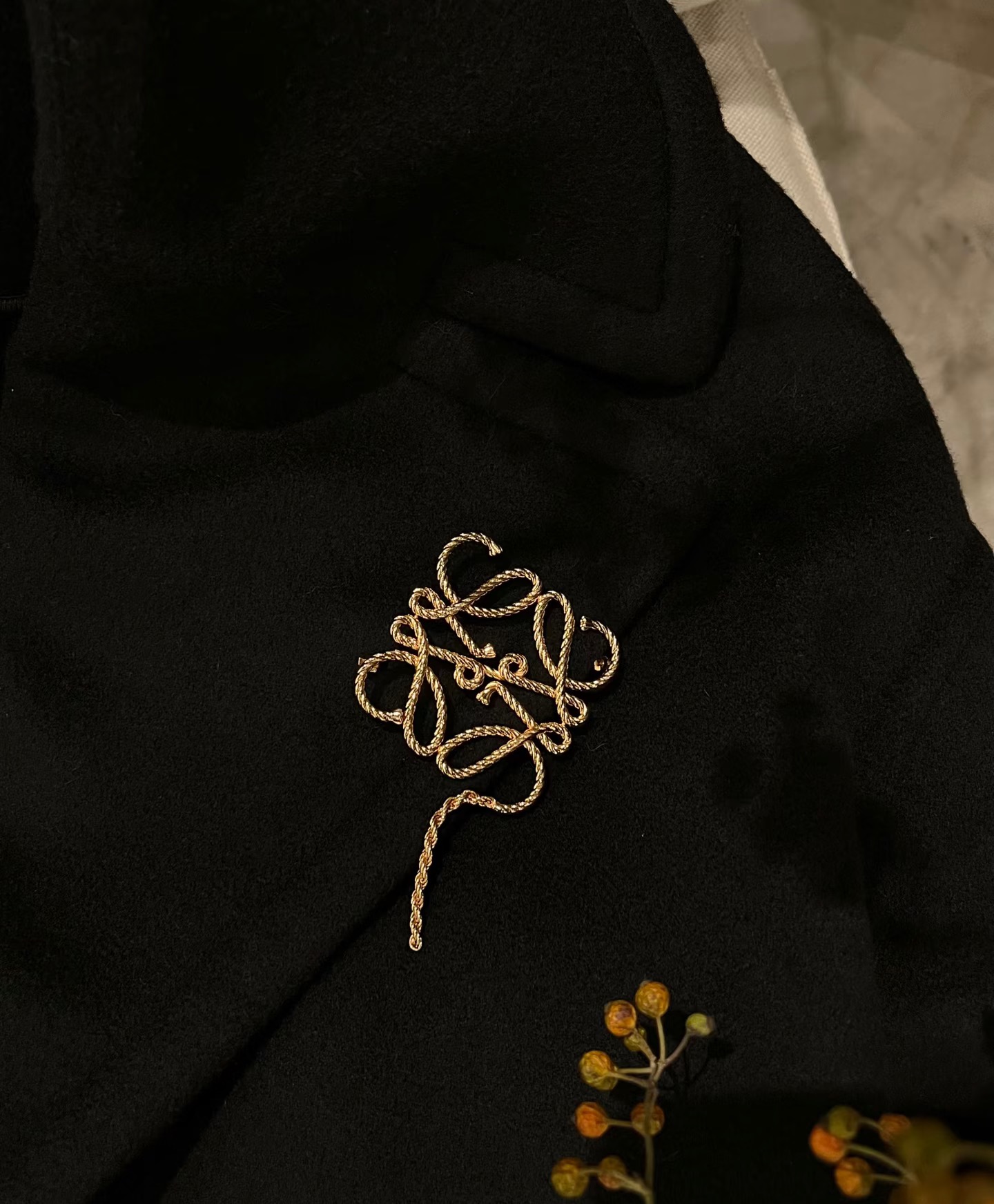 Loewe Anagram brooch Gold-tone twisted rope brass metal no gemstones One Size
