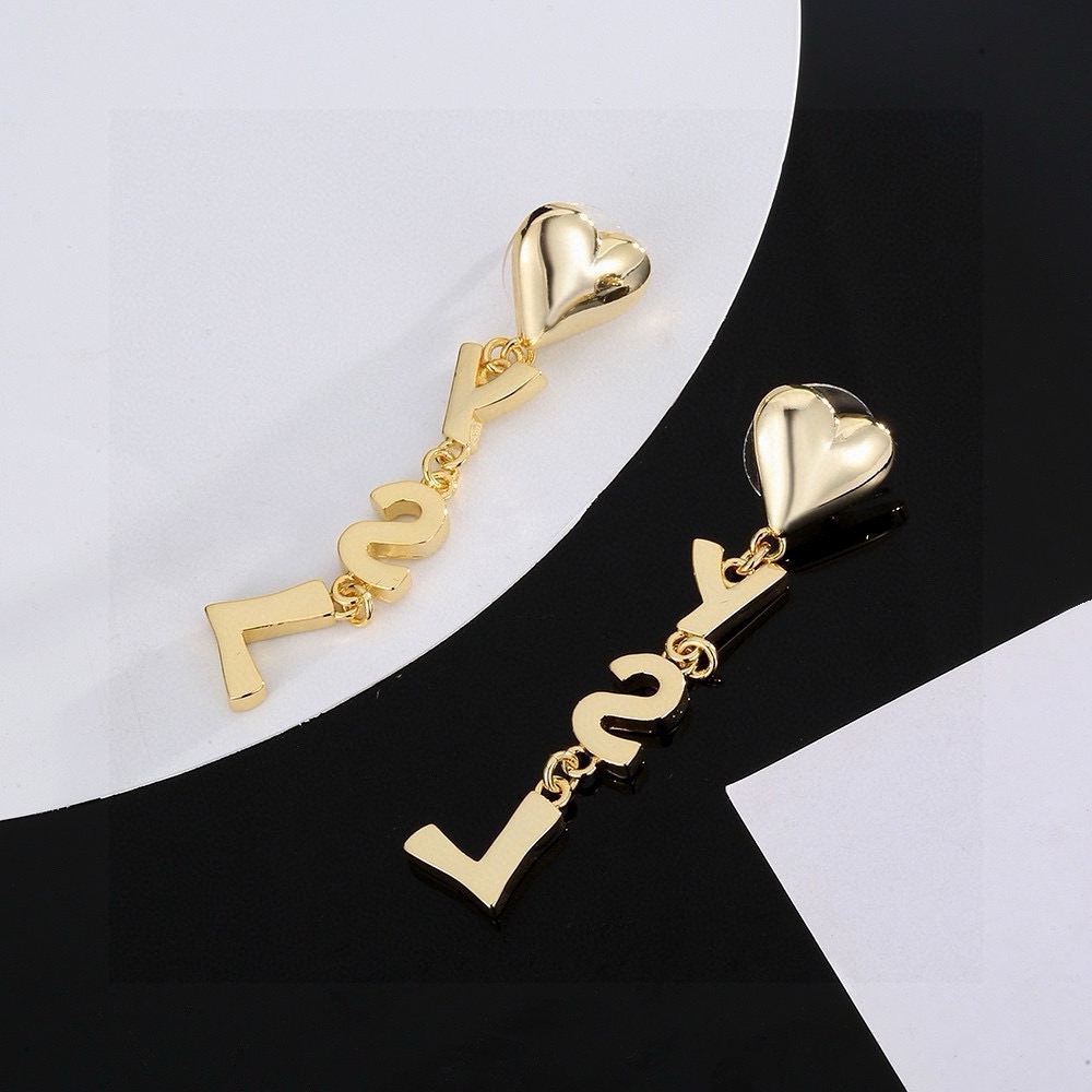 Saint Laurent YSL Heart Letter Drop Earrings earrings Polished gold-tone metal polished silver-tone metal no gemstones 6cm drop length