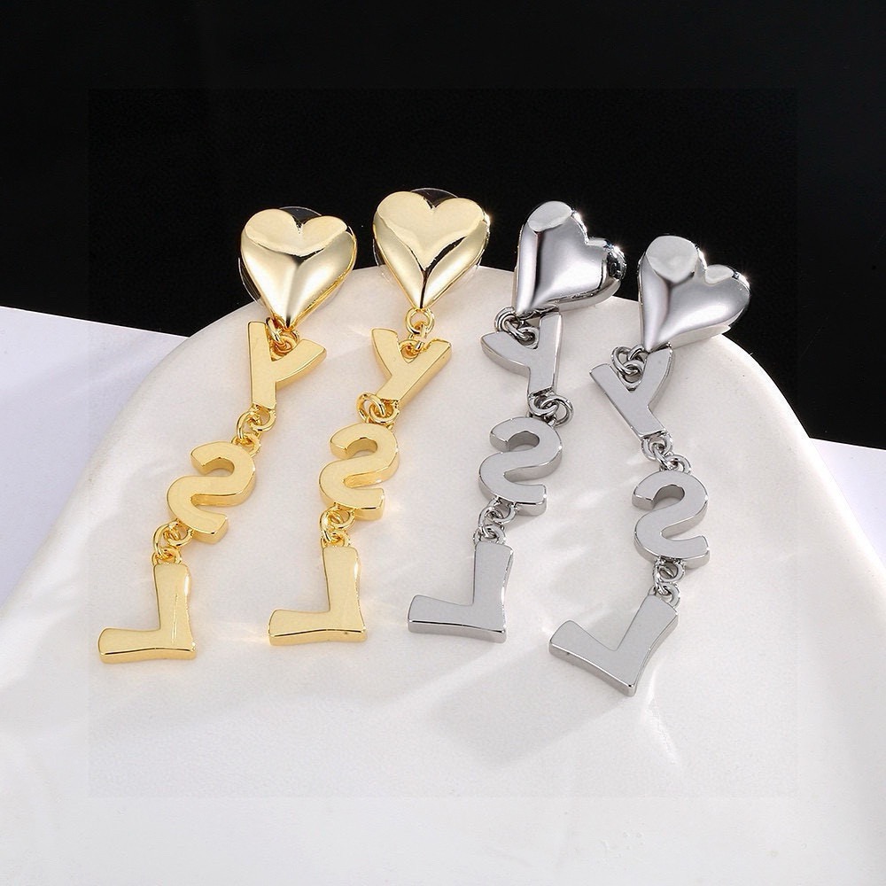 Saint Laurent YSL Heart Letter Drop Earrings earrings Polished gold-tone metal polished silver-tone metal no gemstones 6cm drop length